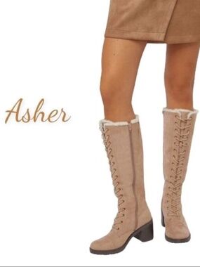 Asher Sherpa-Lined Lace-Up Taupe Portabella Women's Boots 8.5